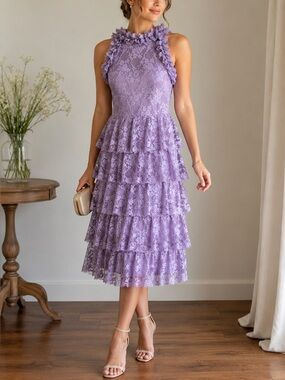 Sara Mique Cassis Lace Tiered Dress NWT Small
